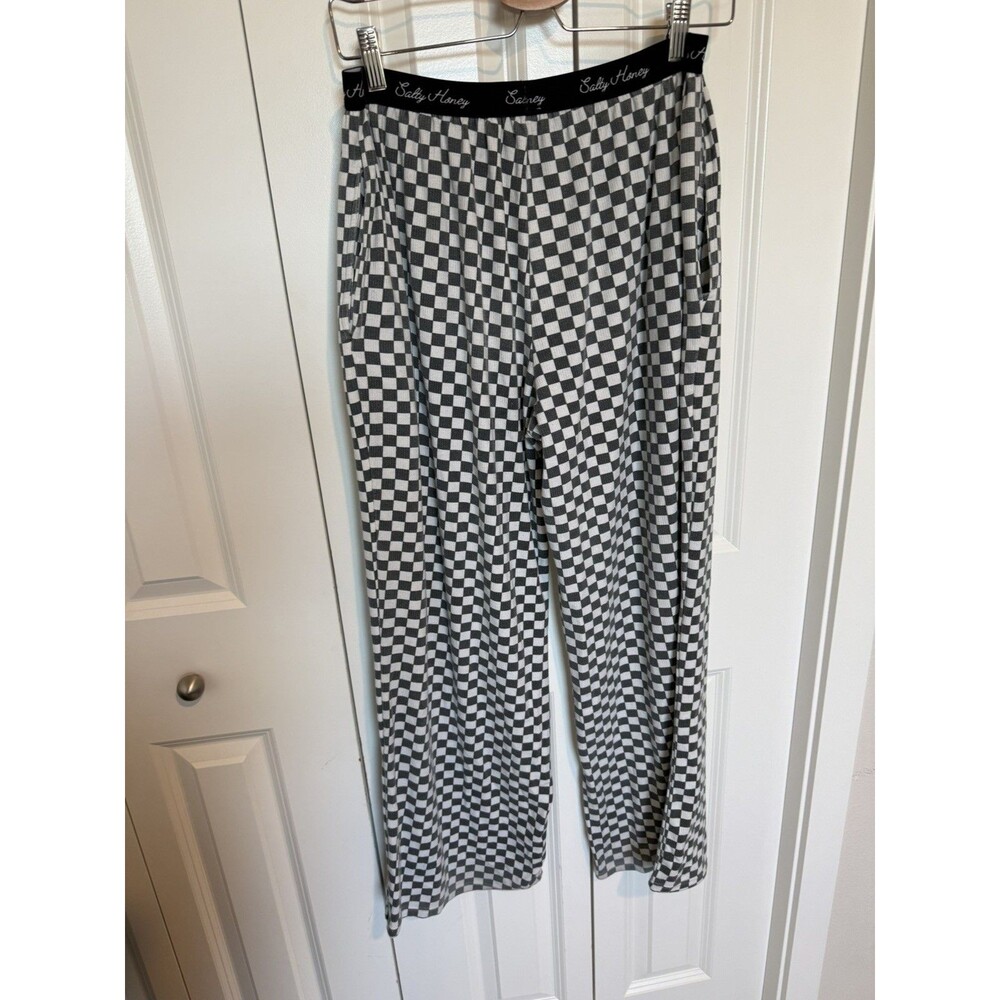 Salty Honey gingham black/white Print Lounge Relaxed-Fit Pants Pockets - LARGE